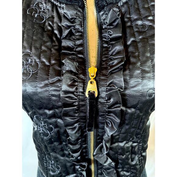 Vintage Guess Jeans Womens S Black Vest Quilted Multi Fabric Sweater High Collar - Picture 6 of 9